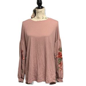 ANTHROPOLOGIE  𝅺Hummingbird  Long Sleeve Pink Floral Embroidered Blouse  Medium